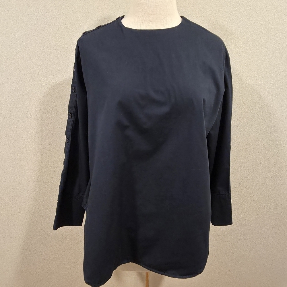 Roucha Black Cotton Buttoned Long Sleeve Top